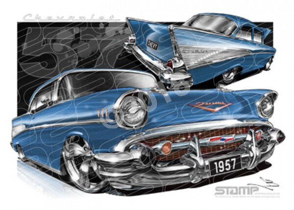 Classic 57 CHEVY HARBOR BLUE A1 STRETCHED CANVAS (C004D)