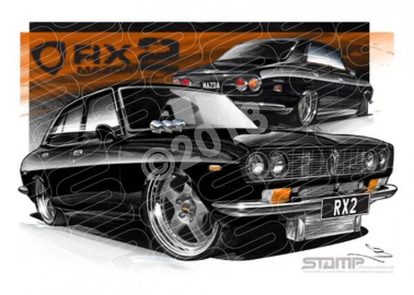 Imports Mazda RX2 BLACK A1 STRETCHED CANVAS (S013I)