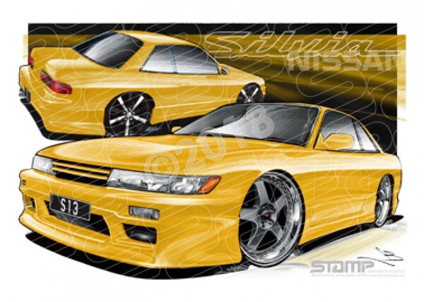 Imports Nissan S13 SILVIA YELLOW A1 STRETCHED CANVAS (S070)