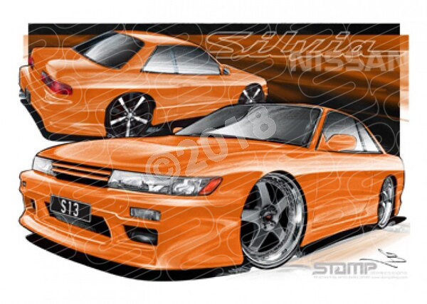 Imports Nissan S13 SILVIA ORANGE A1 STRETCHED CANVAS (S071)