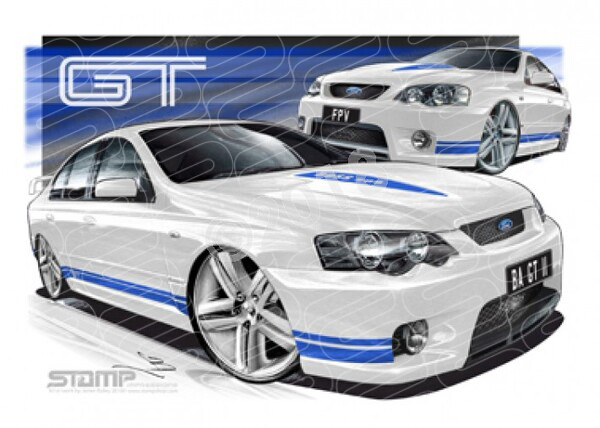 FPV BA GT BA GT MKII WINTER WHITE BLUE STRIPES A1 STRETCHED CANVAS (FV015M)