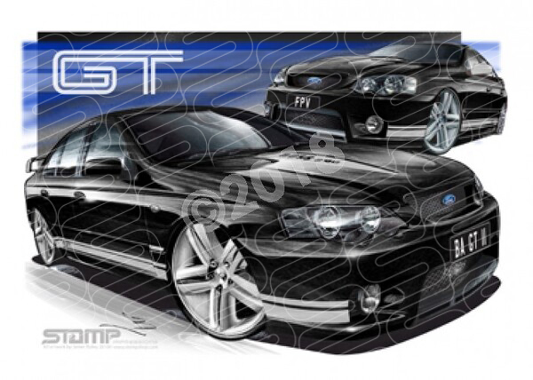 FPV BA GT BA GT MKII SILLOUTTE WHITE STRIPES A1 STRETCHED CANVAS (FV015N)