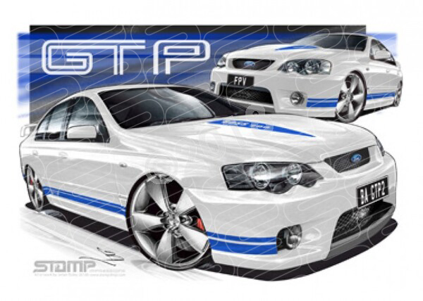 FPV BA MKII GT-P WINTER WHITE BLUE STRIPES A1 STRETCHED CANVAS (FV020L)