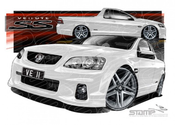HOLDEN VE II SS UTE HERON WHITE A1 STRETCHED CANVAS (HC454)