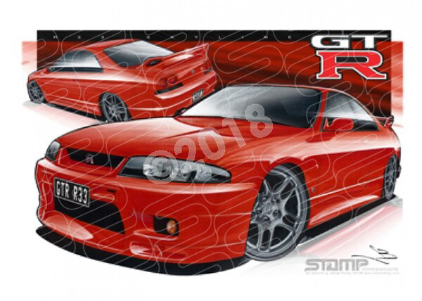 Imports Nissan R33 SKYLINE GTR RED A1 STRETCHED CANVAS (S076)