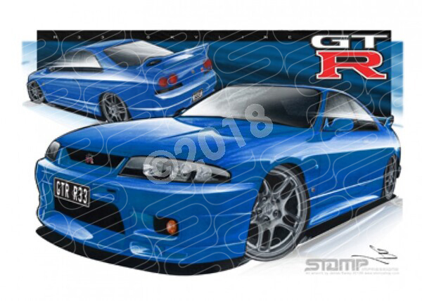Imports Nissan R33 SKYLINE GTR BLUE A1 STRETCHED CANVAS (S079)