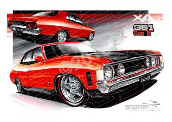 FORD XA GT FALCON SEDAN RED PEPPER A1 STRETCHED CANVAS (FT088B)