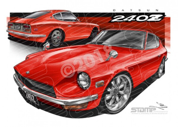 Imports Nissan DATSUN 240Z RED A1 STRETCHED CANVAS (S110)