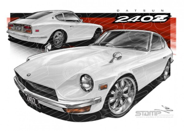 Imports Nissan DATSUN 240Z WHITE A1 STRETCHED CANVAS (S111)