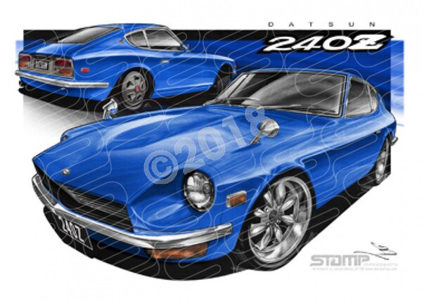 Imports Nissan DATSUN 240Z BLUE A1 STRETCHED CANVAS (S112)