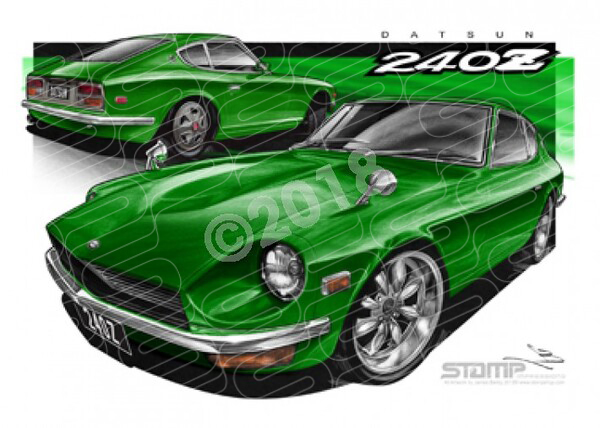 Imports Nissan DATSUN 240Z GREEN A1 STRETCHED CANVAS (S115)