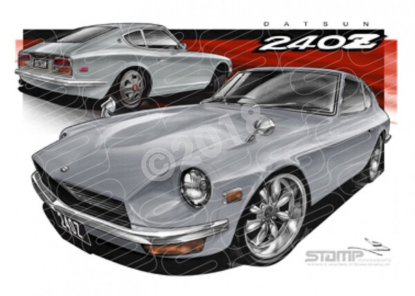 Imports Nissan DATSUN 240Z SILVER A1 STRETCHED CANVAS (S118)