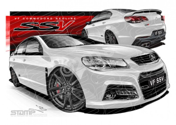 HOLDEN COMMODORE VF SSV REDLINE HERON WHITE BLACK RIMS WING A1 STRETCHED CANVAS ART