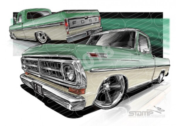 FORD 1970 F100 TURQUIOSE OVER CREAM A1 STRETCHED CANVAS (FT501)