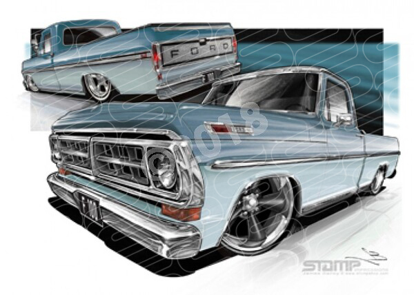 FORD 1970 F100 BLUE OVER PALE BLUE A1 STRETCHED CANVAS (FT503)