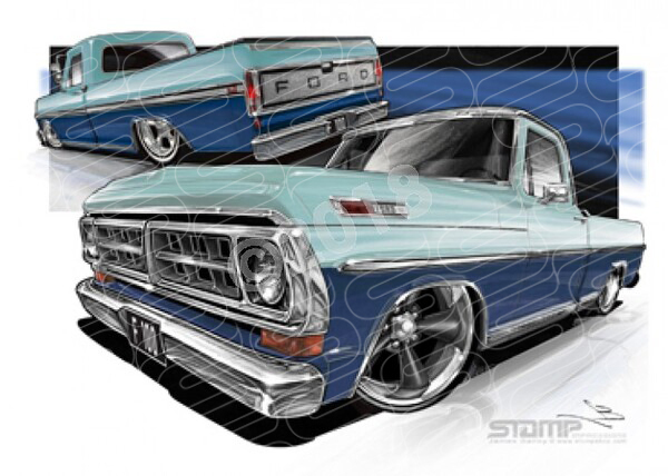 FORD 1970 F100 LIGHT BLUE OVER DARK BLUE A1 STRETCHED CANVAS (FT508)