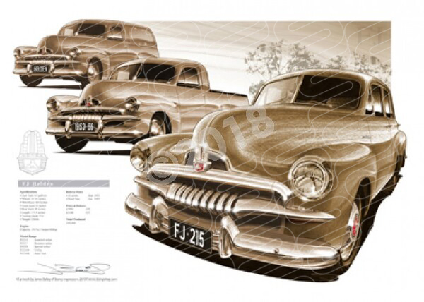 1953 HOLDEN FJ COMPILATION SEPIA TONE A1 STRETCHED CANVAS (HL02)