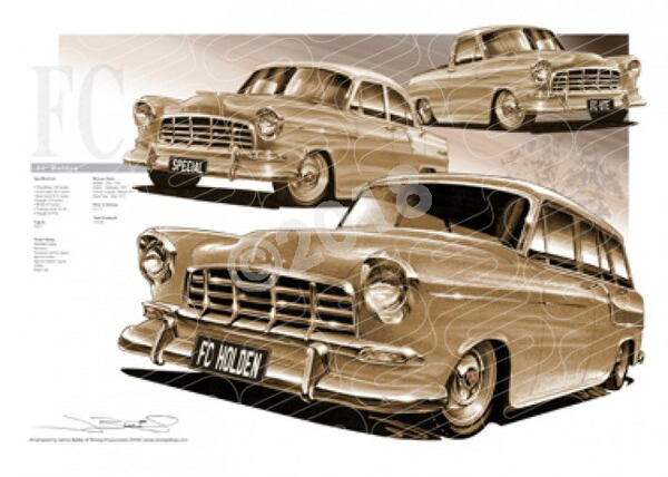 Holden Heritage 1958 HOLDEN FC COMPILATION SEPIA TONE A1 STRETCHED CANVAS (HL04)