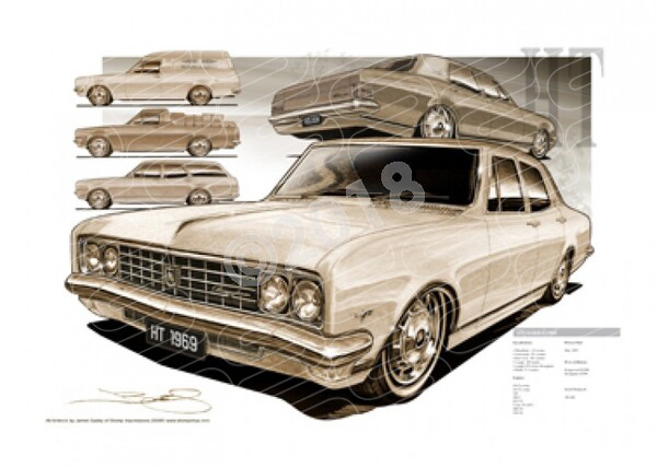 1969 HOLDEN HT COMPILATION SEPIA TONE A1 STRETCHED CANVAS (HL18)