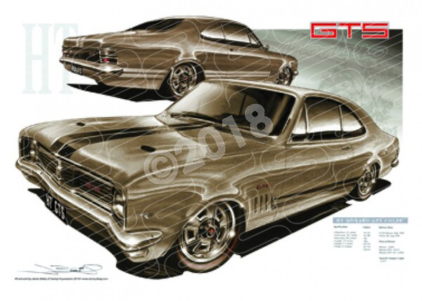 1969 HOLDEN HERITAGE HT GTS MONARO SEPIA TONE A1 STRETCHED CANVAS (HL14)
