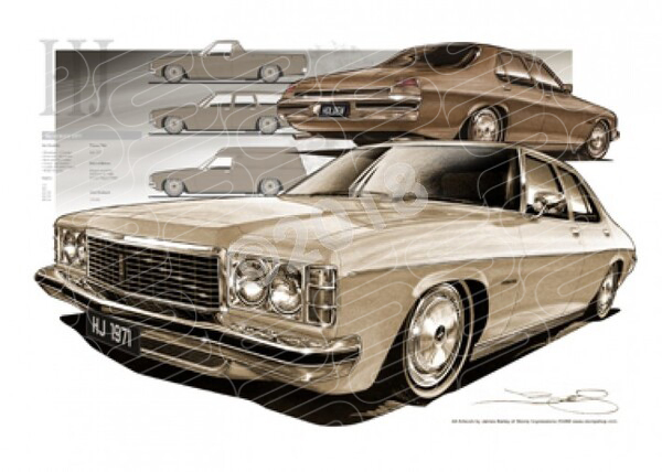 1974 HOLDEN HJ COMPILATION SEPIA TONE A1 STRETCHED CANVAS (HL22)
