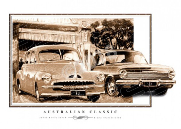 Australian Classic AUSTRALIAN CLASSIC FJ EH HOLDEN GAS STATION A1 STRETCHED CANVAS (H01)