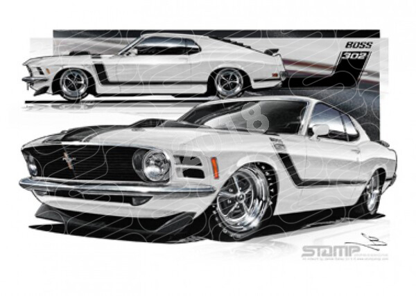 Mustang 1970 FORD BOSS 302 FASTBACK MUSTANG WHITE A1 STRETCHED CANVAS (FT032)