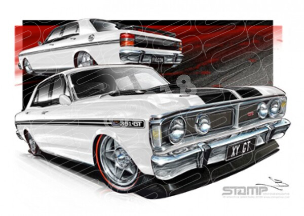 FORD XY GT FALCON ULTRA WHITE BLACK STRIPES A1 STRETCHED CANVAS (FT080)