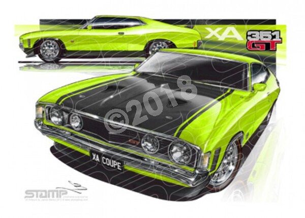 FORD XA GT FALCON HARDTOP COUPE LIME GLAZE A1 STRETCHED CANVAS (FT097)