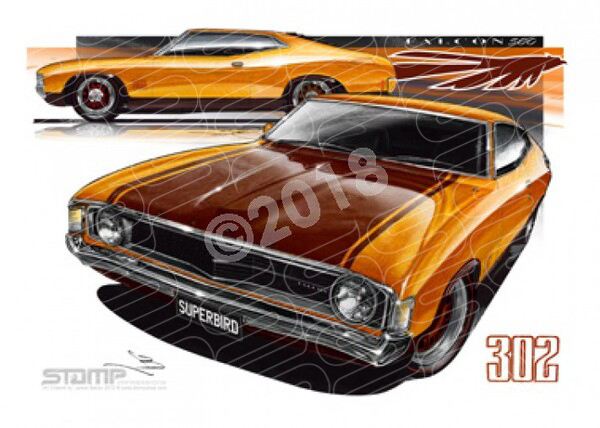 FORD XA COUPE SUPERBIRD ORANGE A1 STRETCHED CANVAS (FT109)