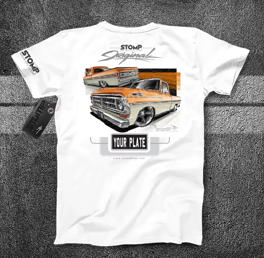 Ford F100 ORANGE OVER CREAM Mens T-Shirt [Size: S] Personalised:Yes 