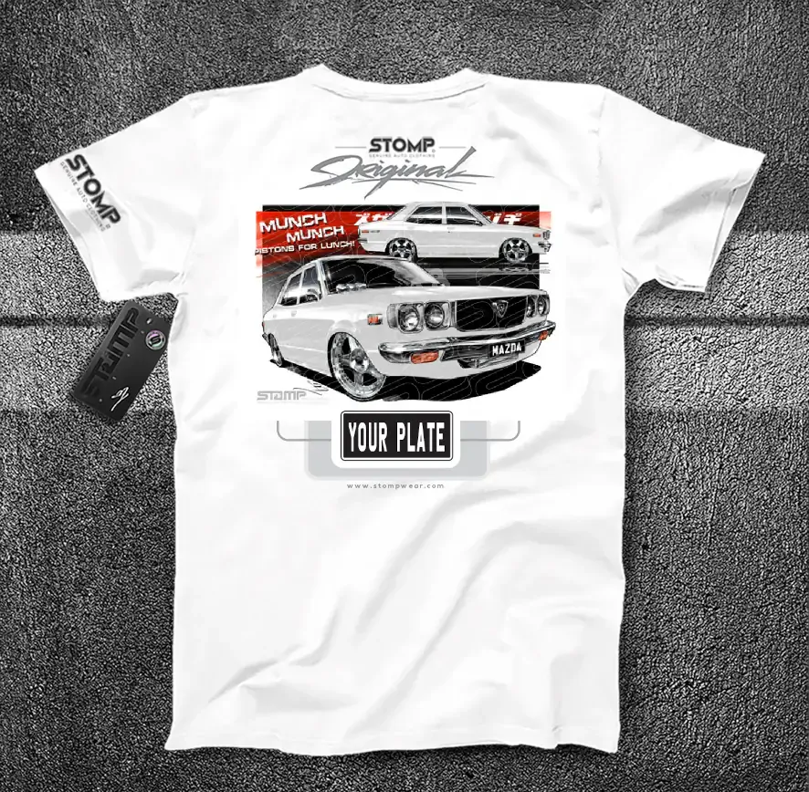 Mazda RX3 WHITE Personalised Car T-Shirt