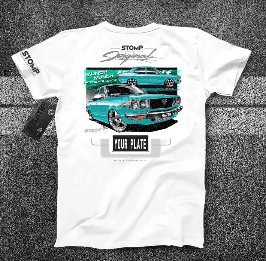 Mazda RX3 TURQUOISE Personalised Car T-Shirt