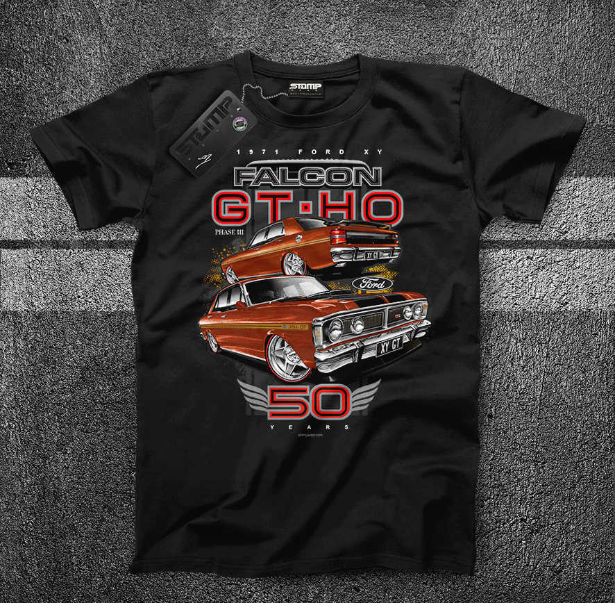 FORD XY GTHO PHASE III FALCON (1971) Mens T-Shirt [Size: S] Personalised:Yes [BRONZE WINE GOLD STRIPE]
