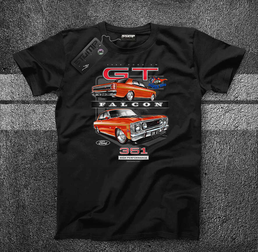 FORD XW GT FALCON Mens T-Shirt [Size: S] Personalised:No [BRAMBLES RED GOLD STRIPE]
