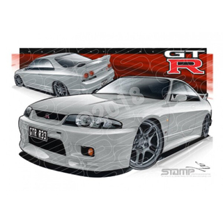 Imports Nissan R33 SKYLINE GTR SILVER A1 STRETCHED CANVAS (S077)