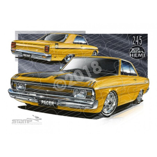 Classic VALIANT VG PACER MUSTARD TWO DOOR A1 STRETCHED CANVAS (C011B)